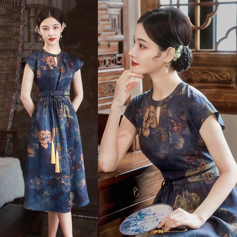 1:1实物裁剪图 CX258设计感女装春夏季真丝香云纱短袖连衣裙纸样