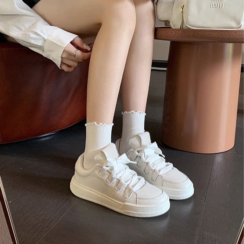 真皮厚底小白鞋女增高板鞋休闲鞋运动透气百搭老爹鞋42大Y码41-43