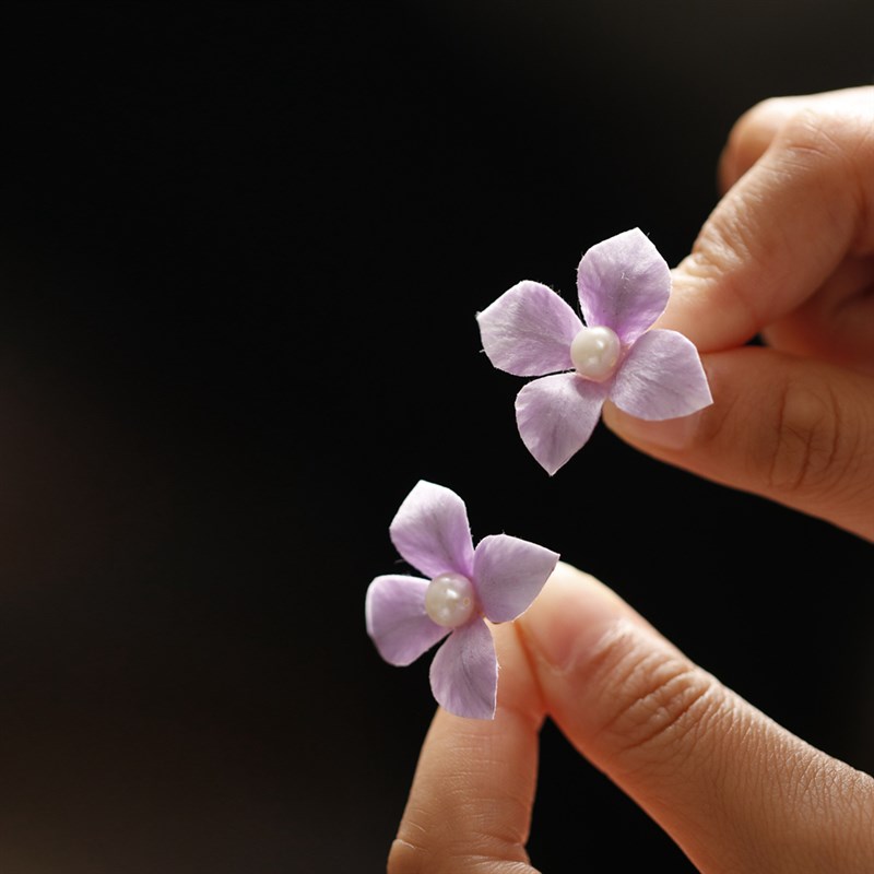 紫韵绒花绣球花耳钉 古风仙气耳饰 汉服旗袍配饰温柔婉约小清新