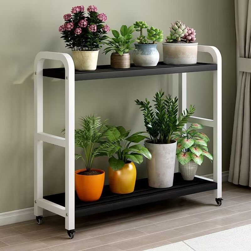 全钢花架置物架阳台花盆托架可移动客厅落地式铁艺双层多肉花架子