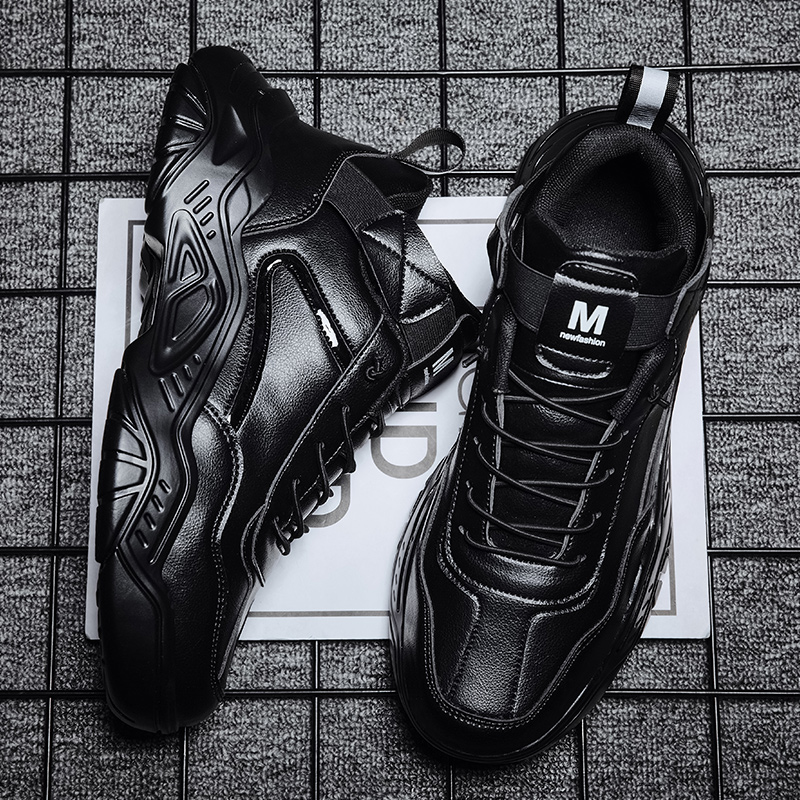 大码45全黑色男鞋防水皮面46休闲47耐磨38码秋冬款2023新款棉鞋男