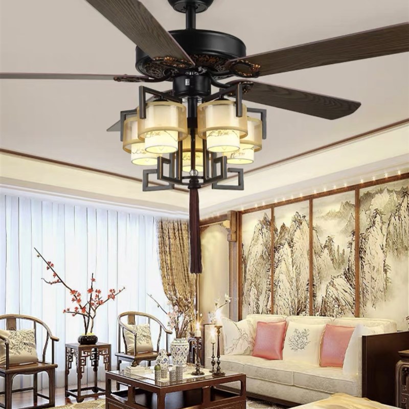 仿古美式中式风扇灯新中式吊扇灯带风扇灯客厅餐厅卧室静音大风力