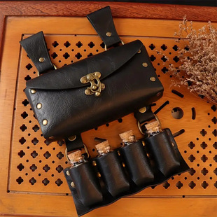 新款中世纪炼金术PU皮四个软木药水瓶奇幻腰包侧包魔术师服饰