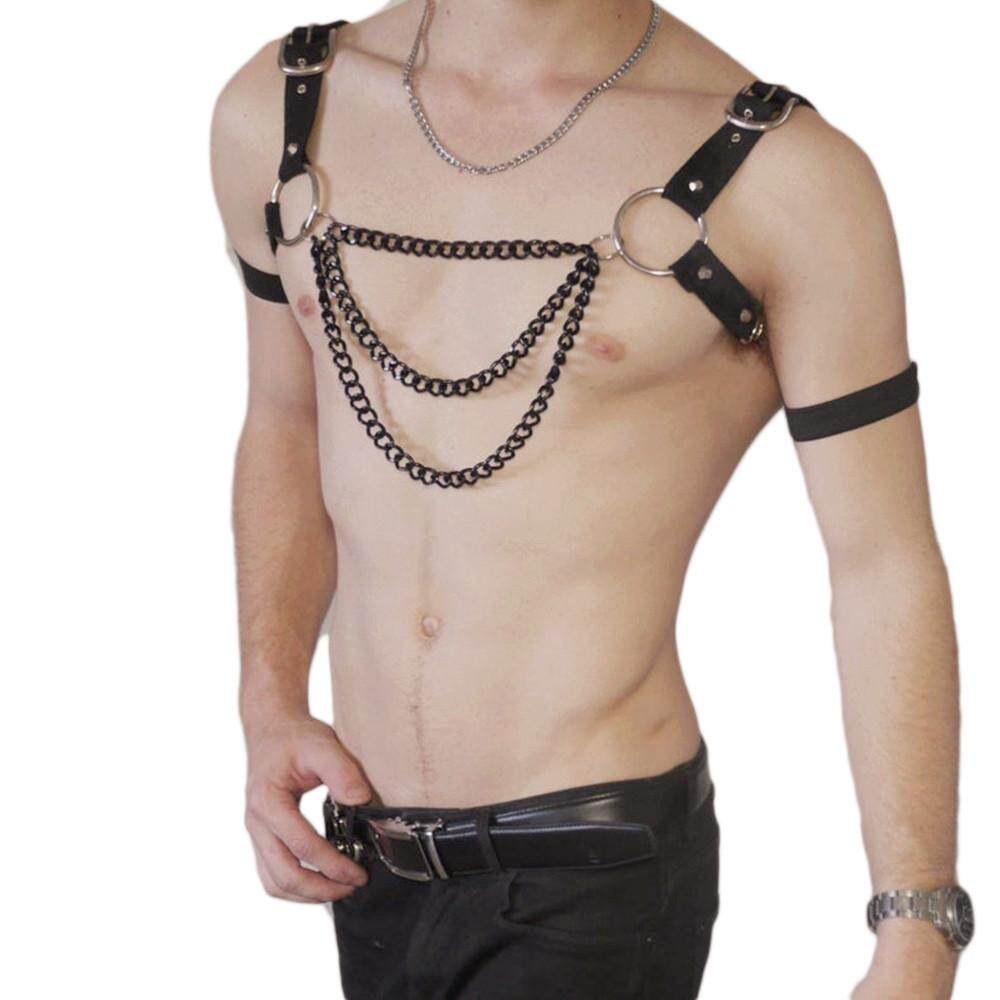 皮革绑带男士身体链性感