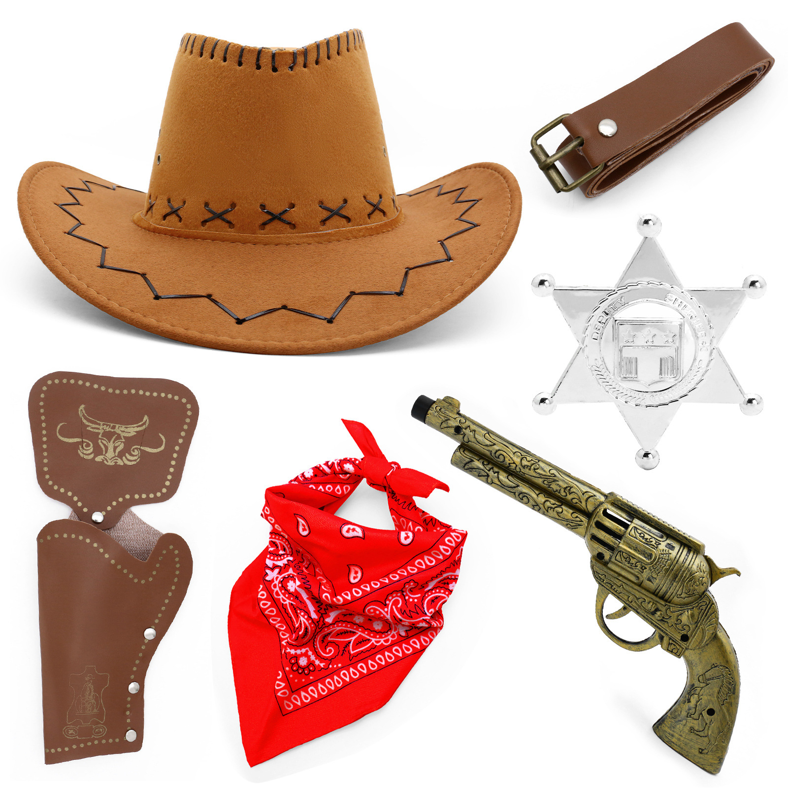中世纪西部牛仔枪套帽子玩具枪腰带Cowboy gun belt holster