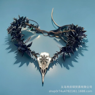 配飾眉心墜花環 森系花皇冠頭帶萬圣節哥特頭飾復古精靈頭發服裝