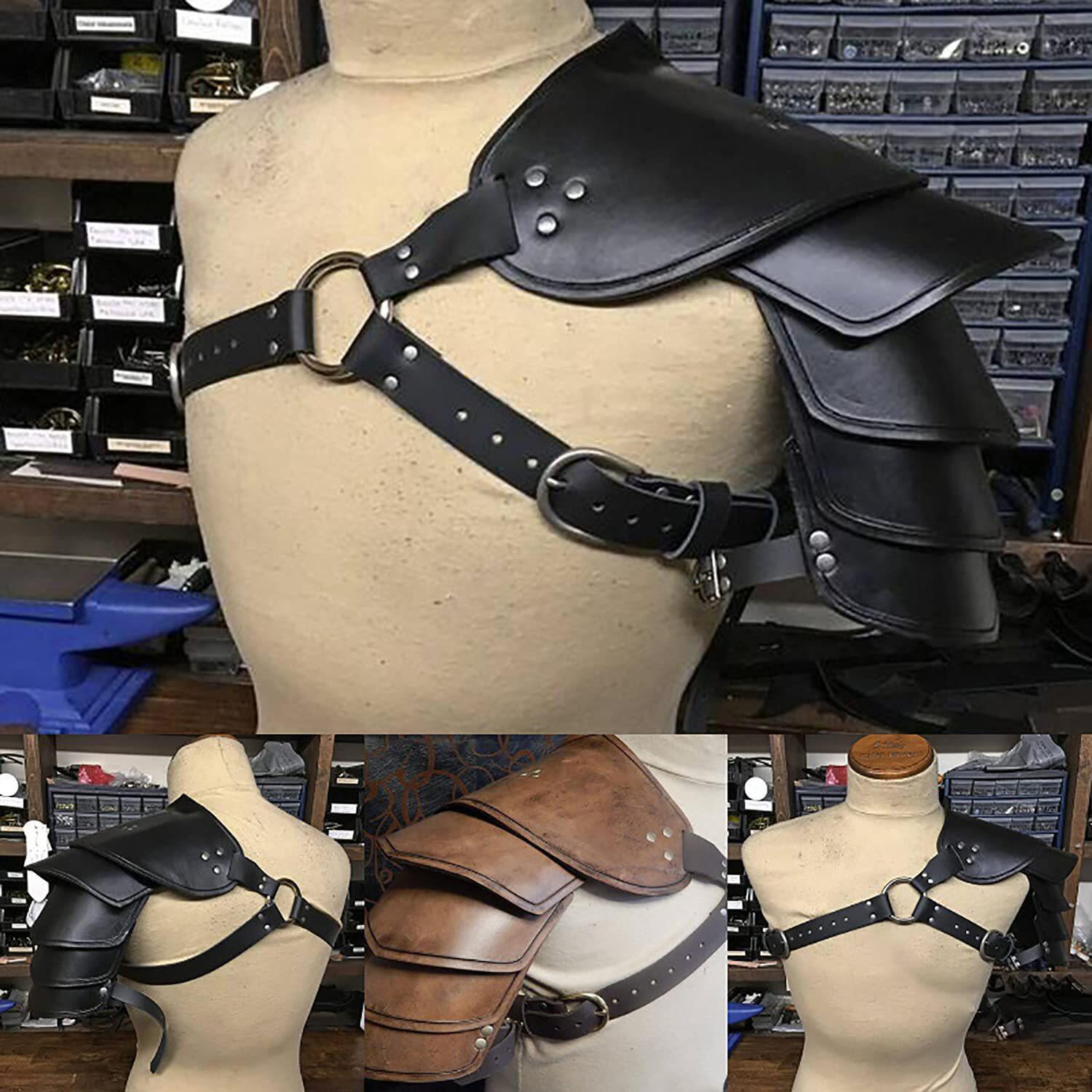 欧美中世纪肩甲单肩盔甲复古皮革铆钉护肩舞台表演COSPLAY道具