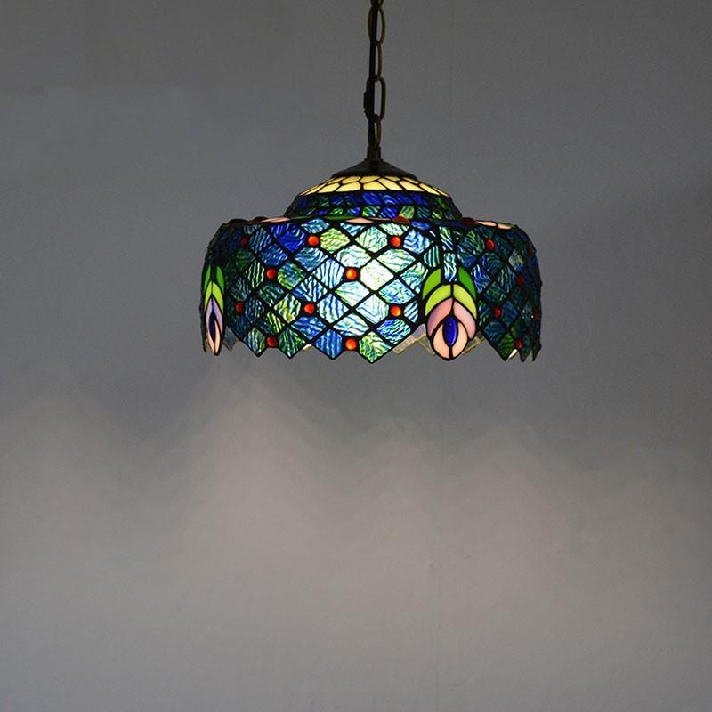 汇璟蒂凡尼吊灯彩色玻璃灯饰蓝孔雀led灯具酒店别墅轻奢
