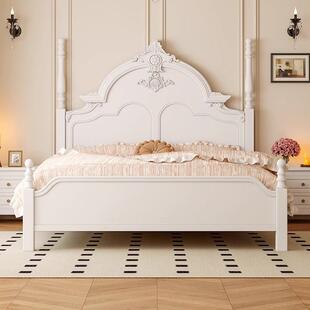 美式实木床白色现代简约公主床1.5M1.8M双人床法式复古奶油风主卧