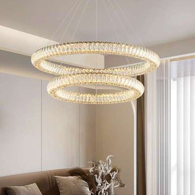 意式轻奢水晶客厅吊灯圆环水晶灯现代简约大气餐厅卧室设计师灯具