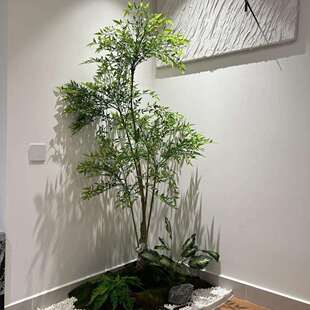 仿真绿植造景室内楼梯下景观植物南天竹落地盆栽橱窗装饰假树摆件
