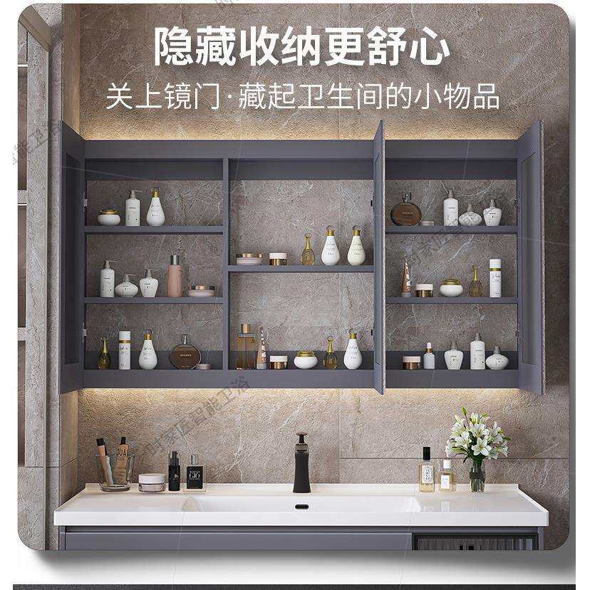 智能浴室镜柜单独挂墙式卫生间带灯防雾镜子实木轻奢收纳镜箱
