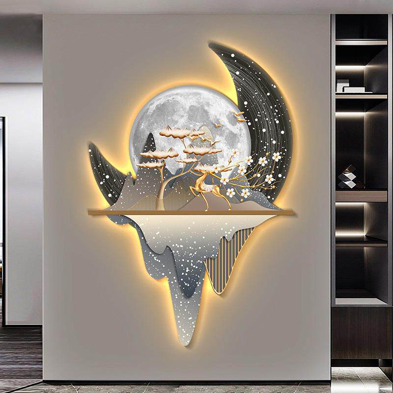 现代轻奢玄关装饰画led灯画高级感麋鹿挂画入户走廊过道墙壁画