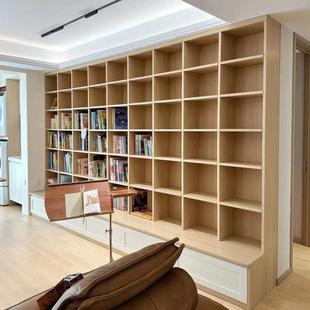 实木书柜一体到顶客厅整墙满墙书柜墙去客厅化一体整墙带卡座