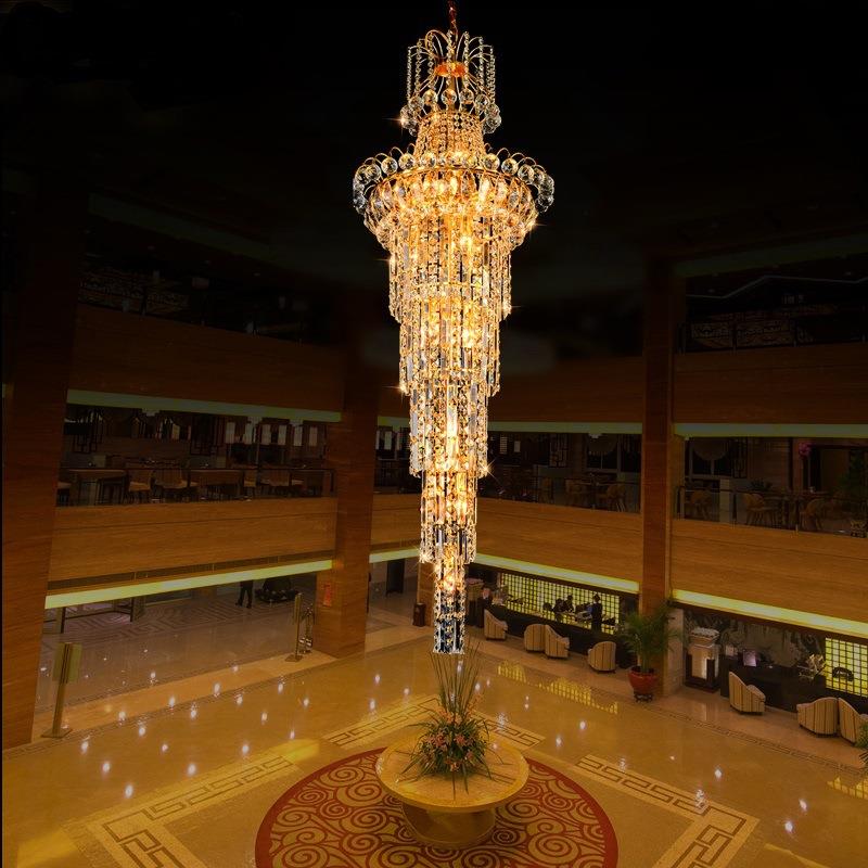 金色复式楼客厅大吊灯led欧式水晶吊灯别墅楼中楼楼梯长大吊灯具