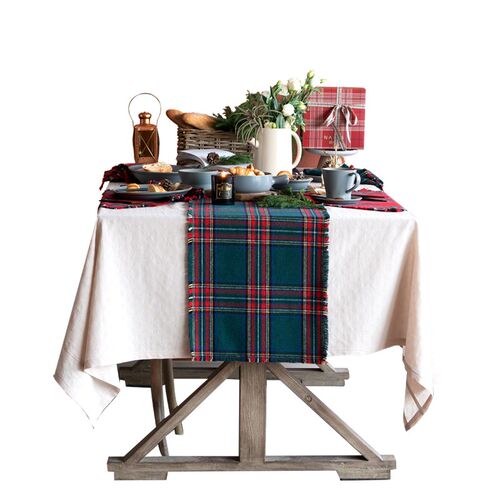【孤品3折】蜡笔派驯鹿桌旗格子红色节日氛围感茶几桌旗斗柜盖布