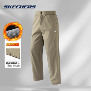 斯凯奇保暖加绒直筒logo刺绣时尚 男女情侣秋冬脚口纽扣加厚休闲裤