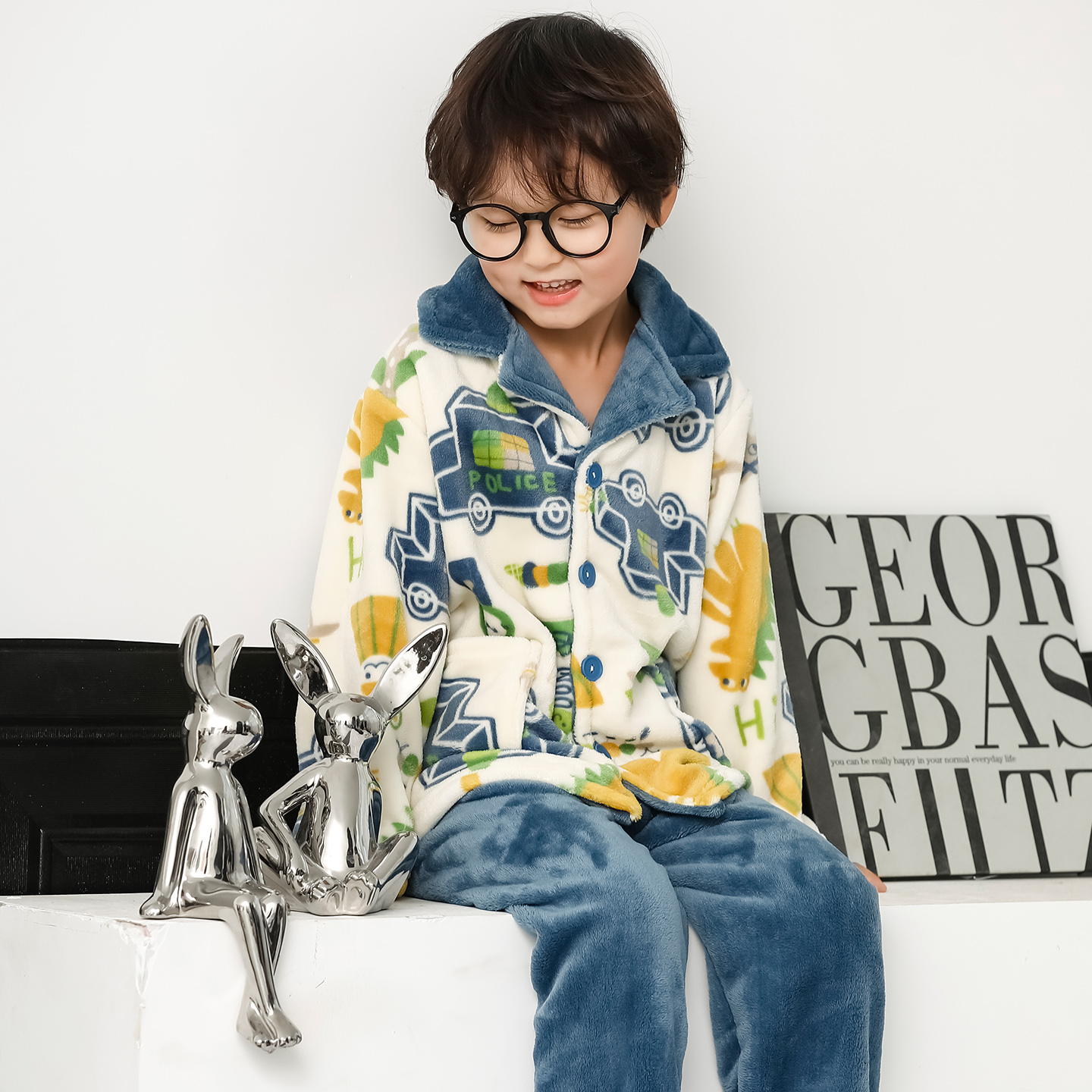 男童秋冬款法兰绒睡衣套装珊瑚绒