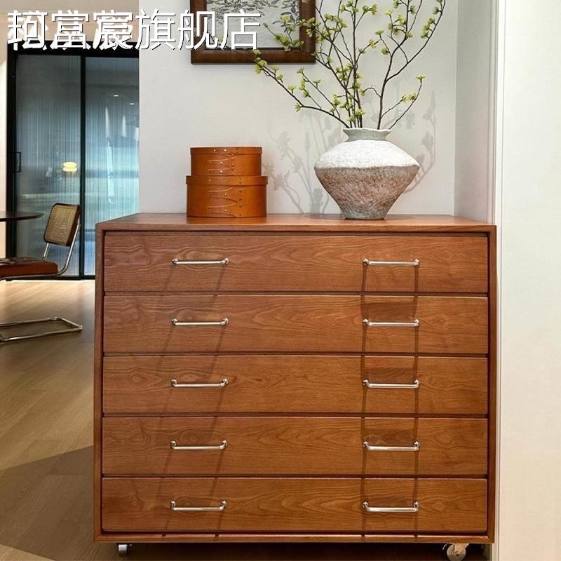 珂富宸北欧复古实木五斗 柜 家用餐边 柜 沙 发边 柜 实木抽屉储物 柜 卧室收 纳 柜摆件饰品垫垫