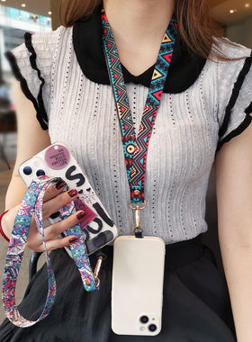 手机挂绳长款挂脖带子不勒脖创意复古民族风国潮花纹防丢斜挎可调
