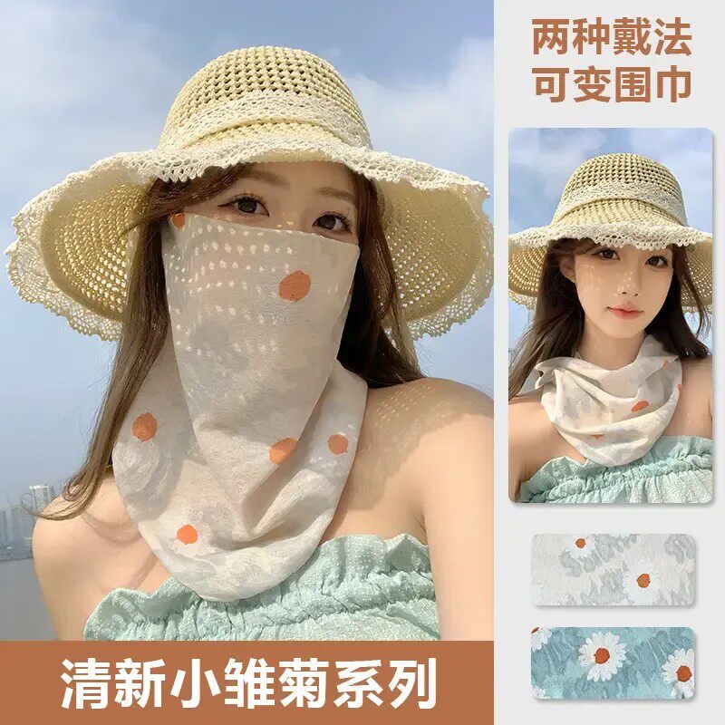 韩版甜美樱花防晒面罩女春夏骑行防晒遮阳面纱护颈脸基尼口罩