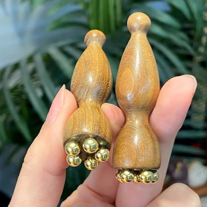 小莲蓬黄铜金丝檀木面部按摩器脸部美容眼部拨筋棒点穴护肤工具