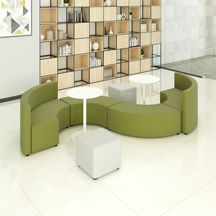 现代行政大厅公司会客洽谈区弧形卡座售楼处科技馆休息区沙发组合