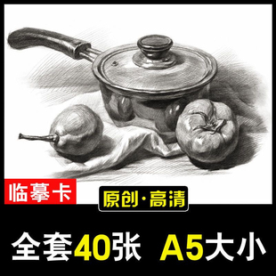 考级素描静物临摹卡步骤双面印美术培训绘画初级入门高清原创40张