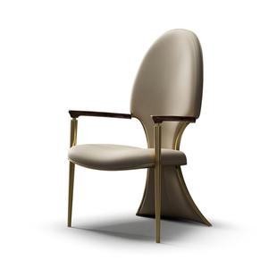 轻奢茶椅主人位椅真皮高端别墅家用胡桃木实木扶手椅办公室泡茶椅