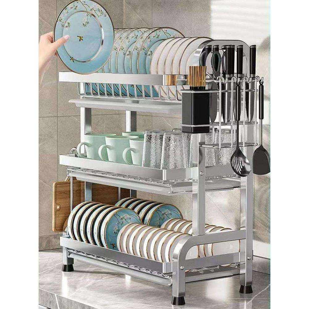 304不锈钢厨房碗架沥水收纳架多功能台面放碗放筷盘碟置物篮碗柜
