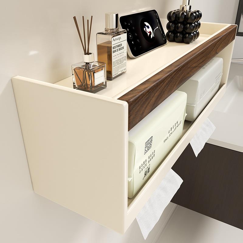 胡桃木奶油风纸巾盒酒店高级感卫生间厕所洗手间厕纸置物架免打孔