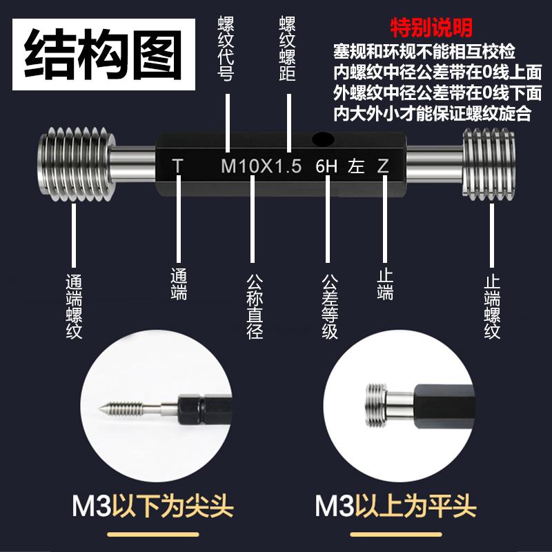 j80螺纹塞规左牙通止规M1通止规螺纹内牙规LHM2螺纹塞规反牙g3