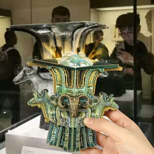 四羊方尊冰箱贴文创博物馆青铜木质冰箱贴创意带灯装饰品