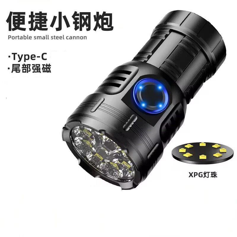 跨境爆亮八眼怪手电筒迷你小型便携家用户外可充电磁吸帽夹led灯