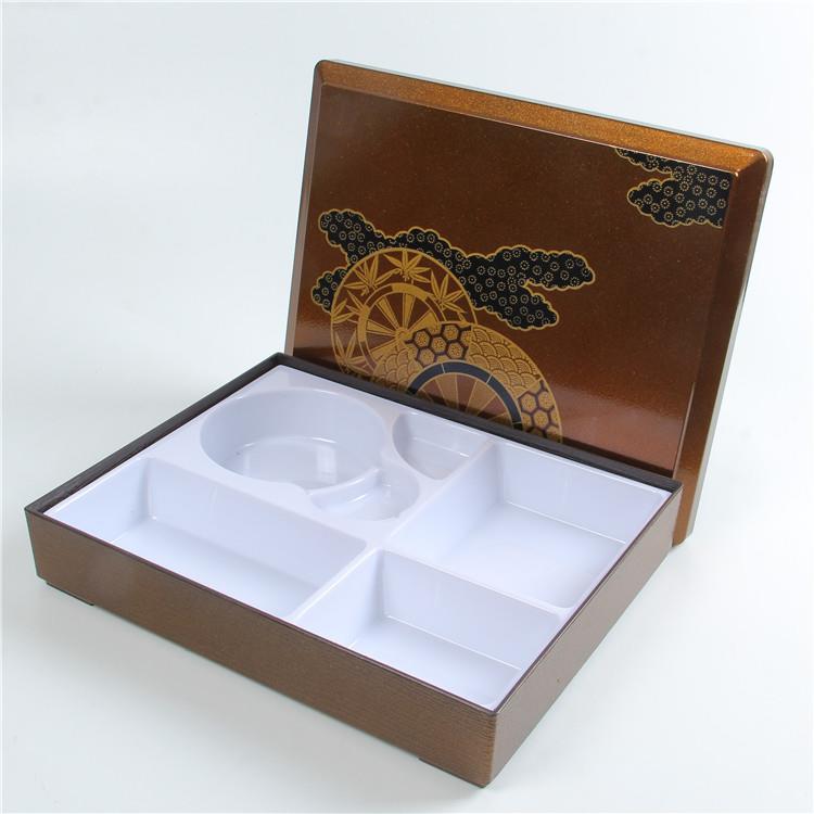 中号日式白色耐高温金色寿司便当盒 分格快餐盒商务套餐盒