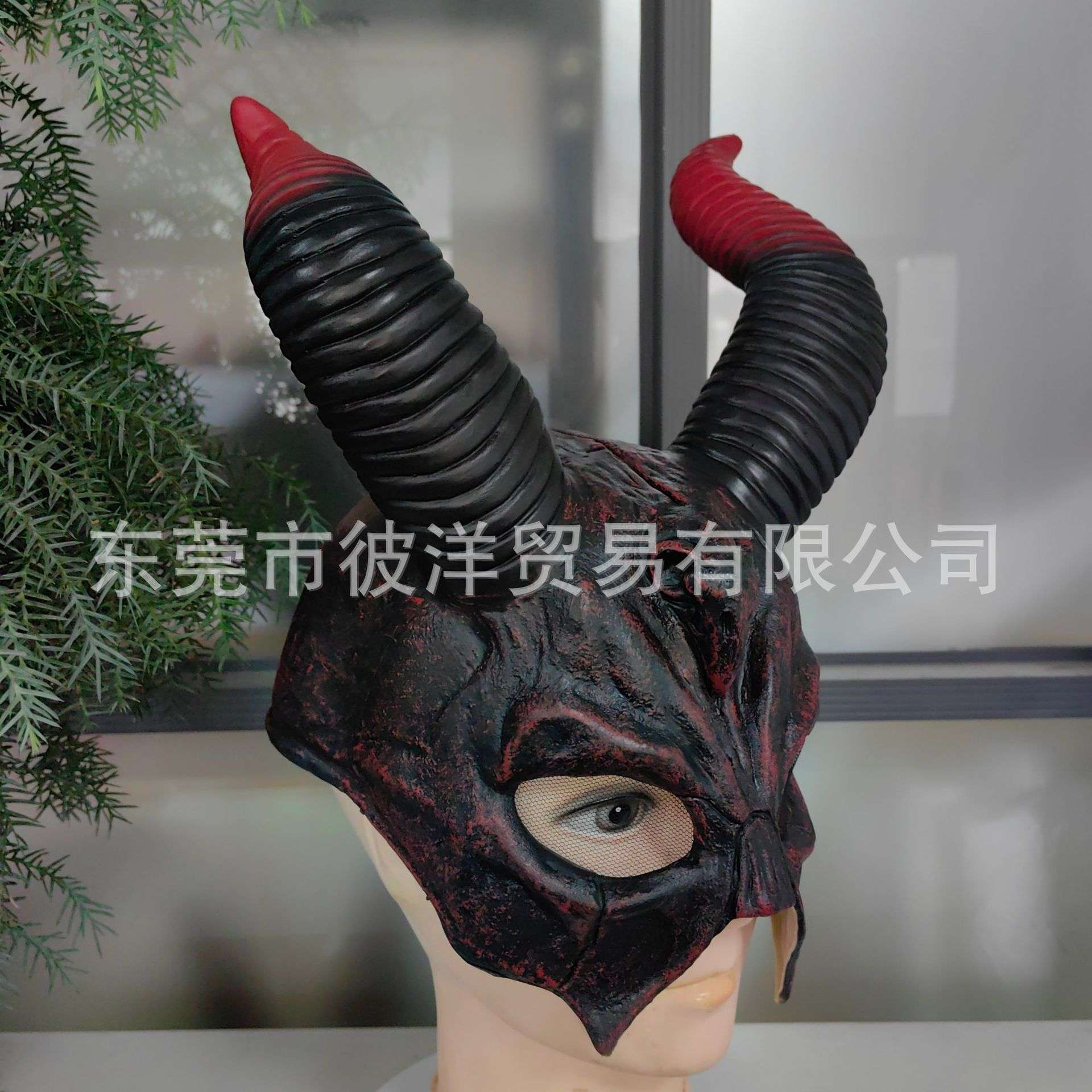 万圣节魔咒半脸面具跨境羊角恶魔外贸狂欢节派对化妆服饰道具