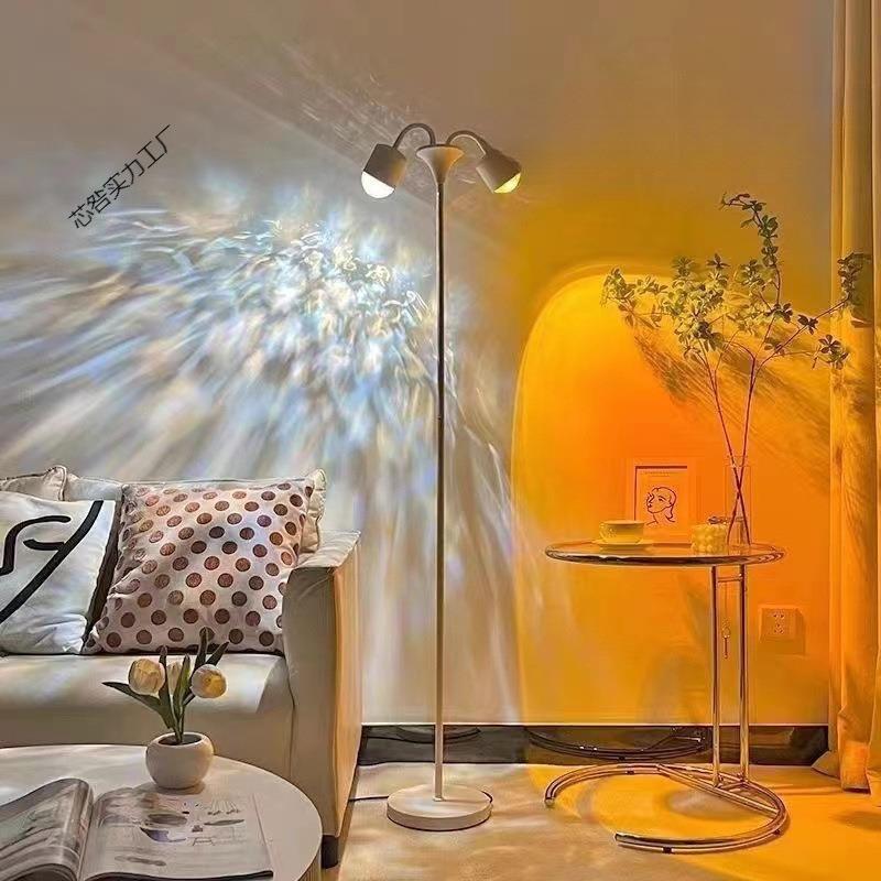 水波纹氛围灯网红双头日落灯落地灯客厅直播间背景夕阳落日灯直流