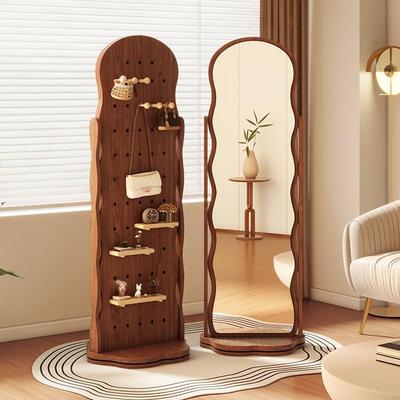 洞洞板穿衣镜衣帽架一体全身镜高级感旋转落地镜女生家用试衣镜子