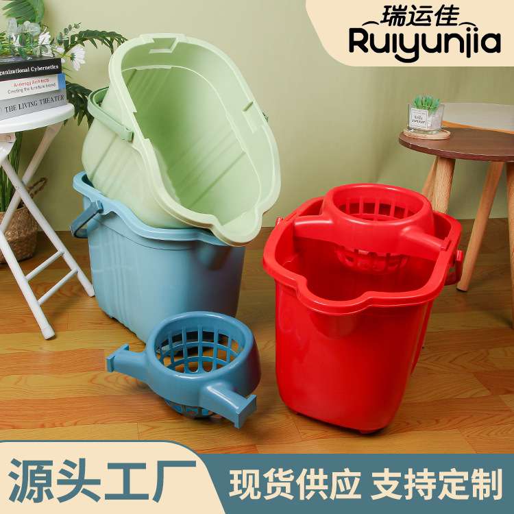 家用加厚带轮子拖地拖把桶塑料旋转拧水墩布单桶手动挤水桶地拖桶