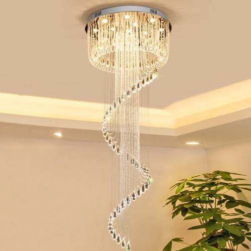 梯吊灯 复式楼 旋转别墅复式客厅楼中楼梯灯长现代简约水晶吊灯