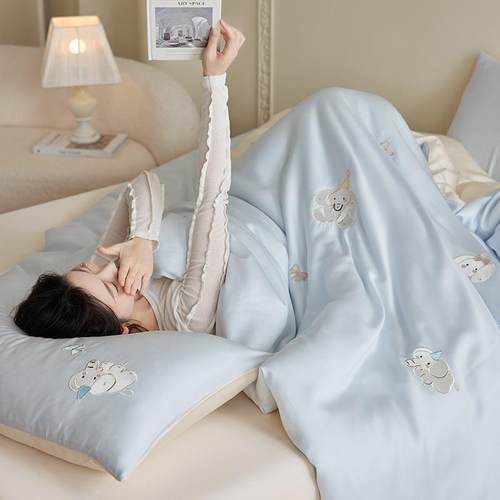 ins卡通A类100S兰精天丝刺绣四件套夏季莱赛尔冰丝床笠被套三件套