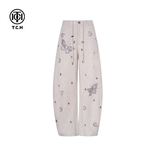 TCH私服烫钻工艺时尚百搭气质蝴蝶休闲长裤女T75B20E5089轻奢tch