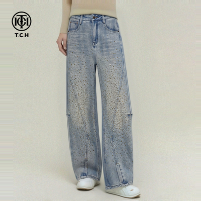 TCH【弯刀牛仔】冬款百搭时尚烫钻休闲风女装牛仔裤T75D20E1170