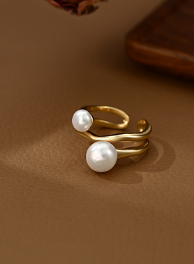 S925银针流体设计珍珠戒指