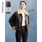 马天奴冬季 气质外套 皮衣复古高级女装 新款 咖色绵羊皮羊羔毛领短款