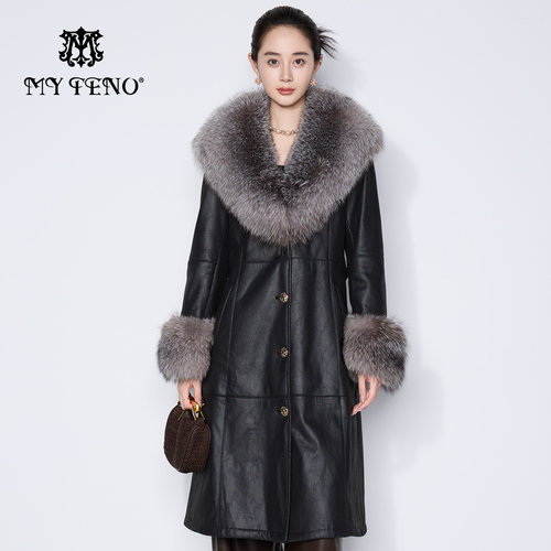 马天奴女狐狸毛领兔毛皮草大衣