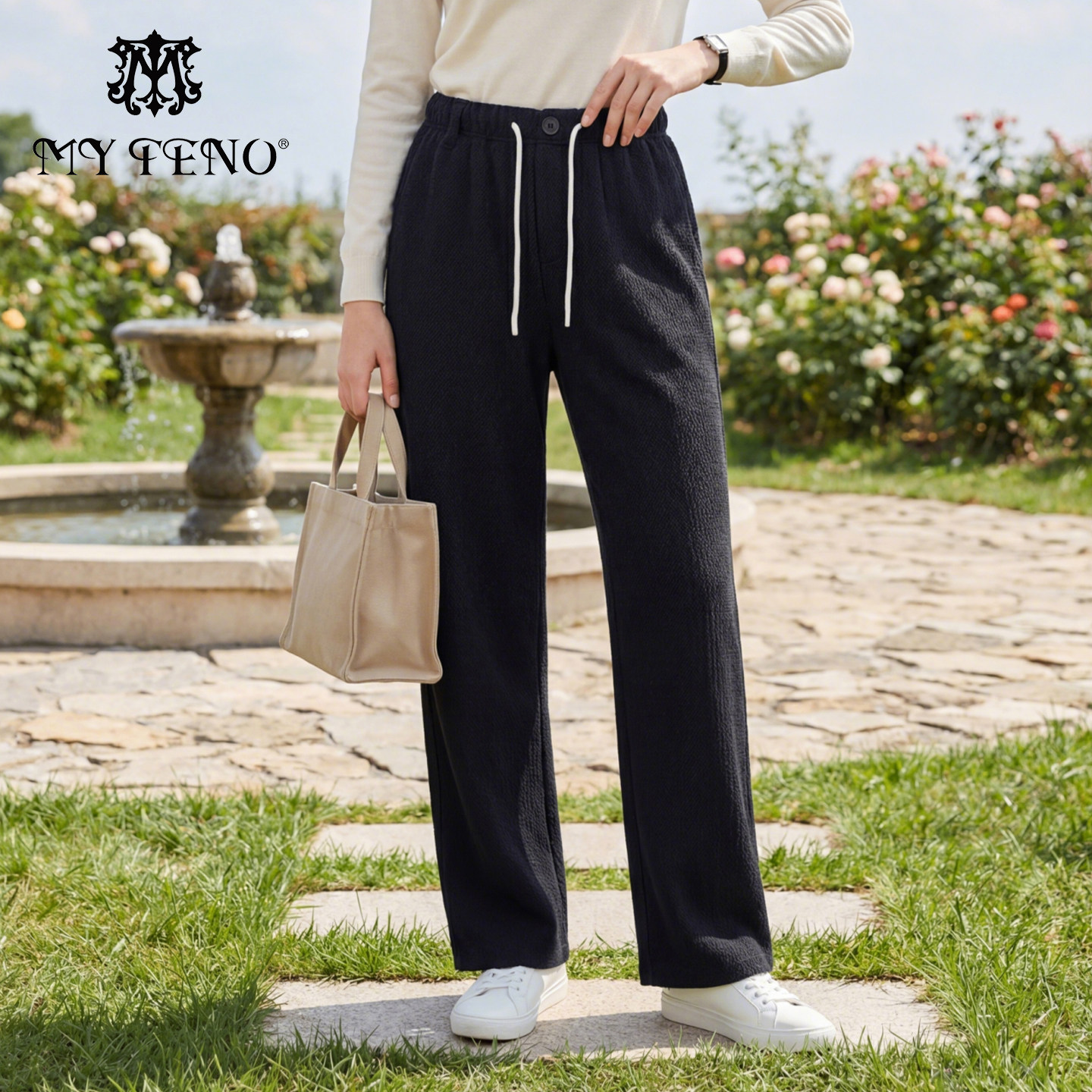 马天奴女装春秋新款基础款纯色松紧腰休闲裤宽松长裤女简约阔腿裤,女装/女士精品,休闲裤,淘宝优惠券,粉丝福利购,淘宝优惠卷