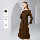 马天奴冬季 洋气长裙 气质收腰长袖 新款 圆领棕色收腰连衣裙子时尚