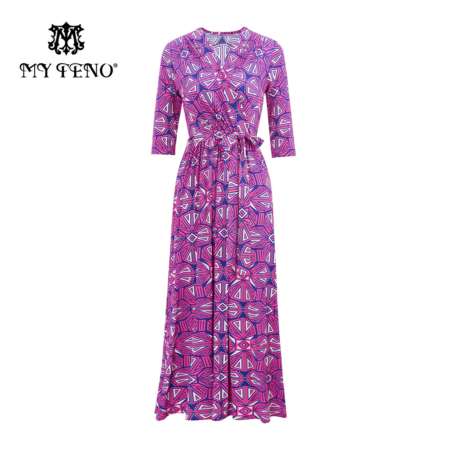 马天奴秋新款紫色印花连衣裙子V领收腰绑带度假气质时尚女,女装/女士精品,连衣裙,淘宝优惠券,粉丝福利购,淘宝优惠卷