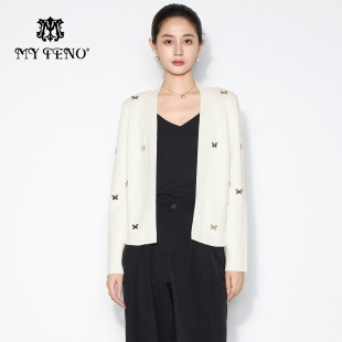 纯色蝴蝶V领针织开衫 女装 小衫 气质时尚 毛衫 马天奴2025秋冬新款
